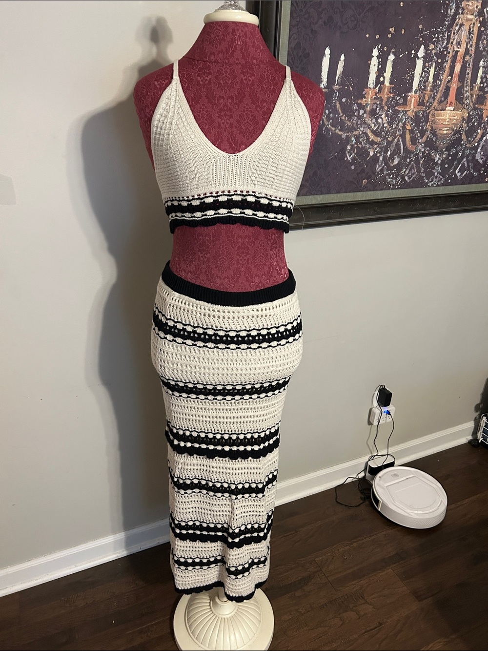 Sincerely Jules White and Black Crochet Maxi Skirt Set
